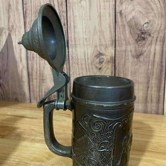 KW-264 Beer Stein "EIN PROSIT DER GEMUTLICHKEIT" Gun Metal grey GLASS Vintage 7” - Picture 7 of 10